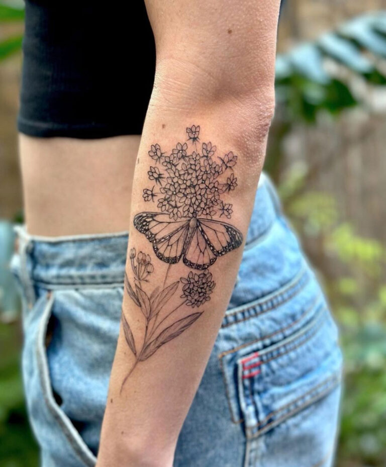 47 Beautiful Half Butterfly Flower Tattoo Ideas - Tattoo Glee