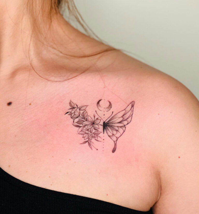 47 Beautiful Half Butterfly Flower Tattoo Ideas - Tattoo Glee