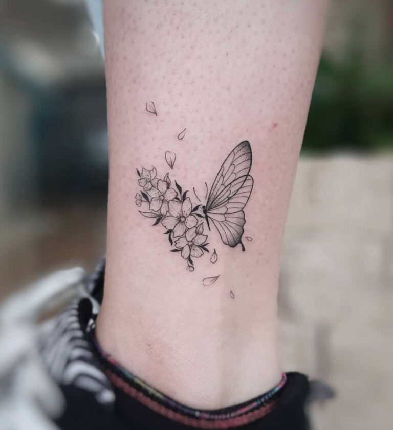 47 Beautiful Half Butterfly Flower Tattoo Ideas - Tattoo Glee