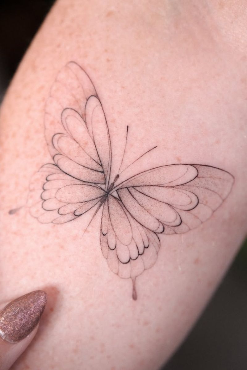 Fine line tattoo ideas of a butterfly