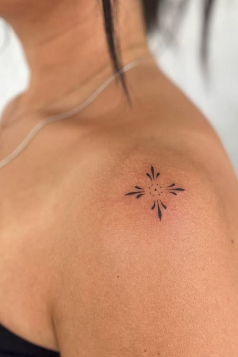 An ornamental shoulder tattoo