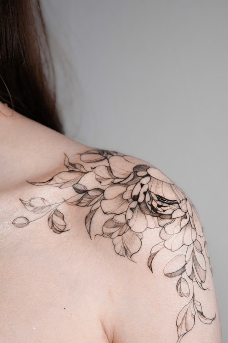 A fine line with great detailing peony tattoo